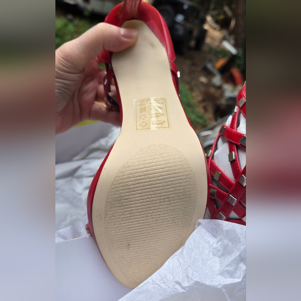 HOST PICK! 🎉Paper Fox Red Strappy Heels With Studded Cage Sz7.5 NIB - Picture 7 of 11